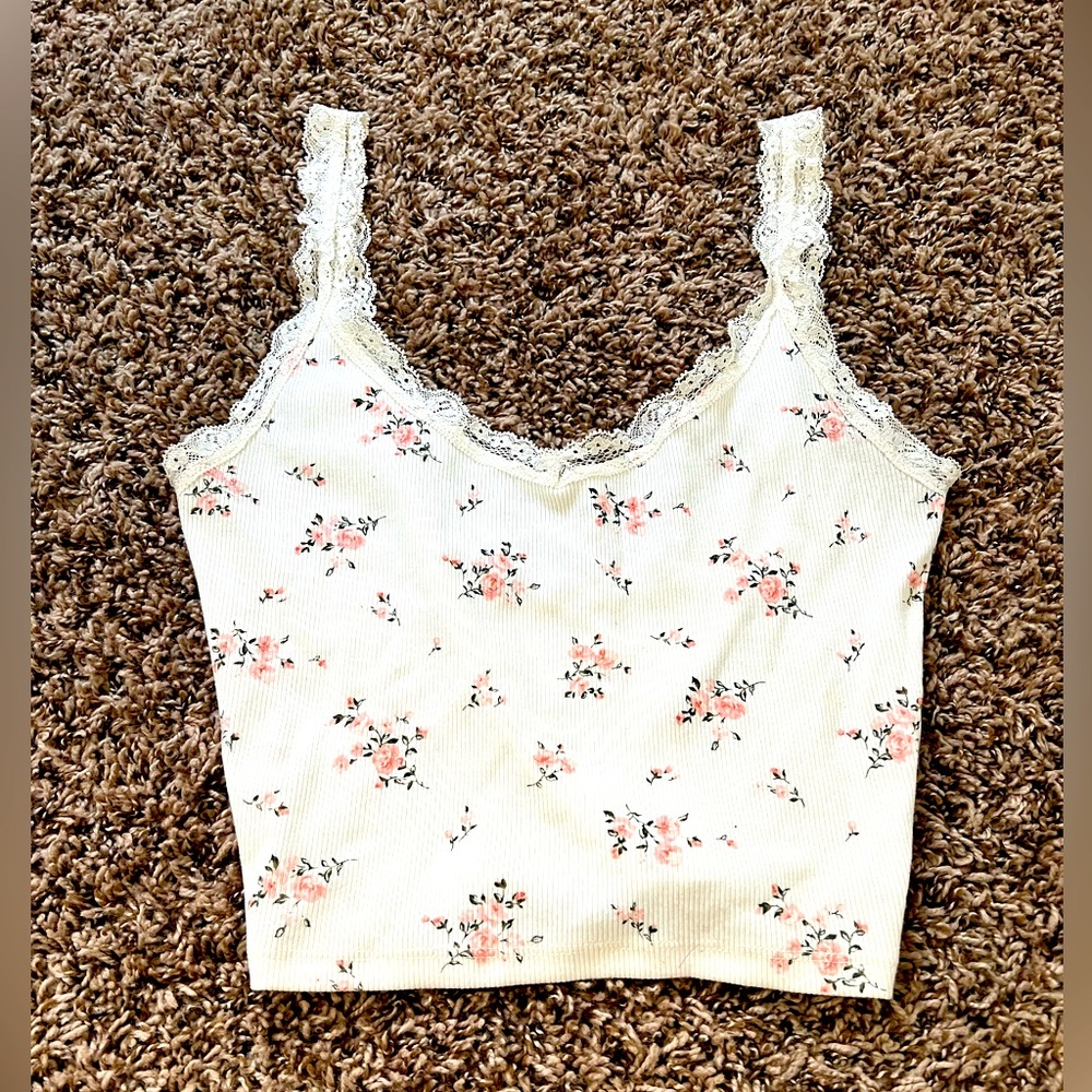 Shein Ditsy Floral Print Lettuce Trim Tank Top